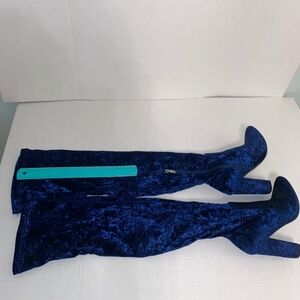 Boots over the knee royal blue velvet paisley 4 1/2in heel size7